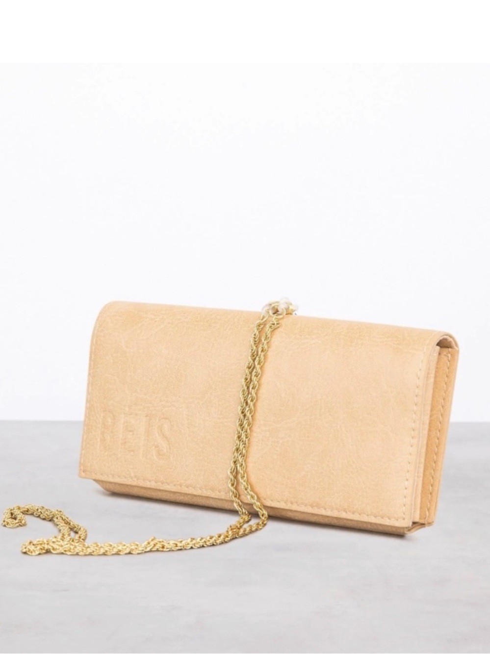 BEIS Beige sunglasses case with gold chain strap